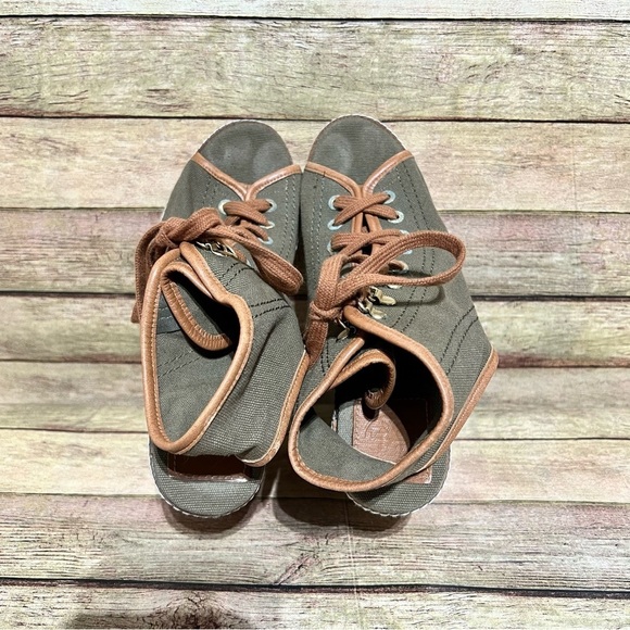 Tory Burch Green Canvas Wedge Lace Up Espadrilles - Picture 6 of 9